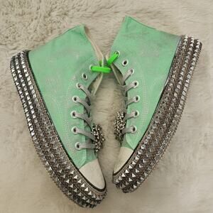 NEW Nan-Ku Couture Free People Cruise Studded Spring Mint Green High Top Sneaker